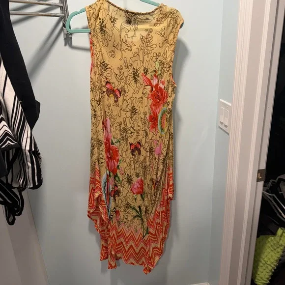 Boho Butterfly Floral Tunic Dress OSFM Handkerchief Hem Festival Cottagecore - Picture 5 of 5